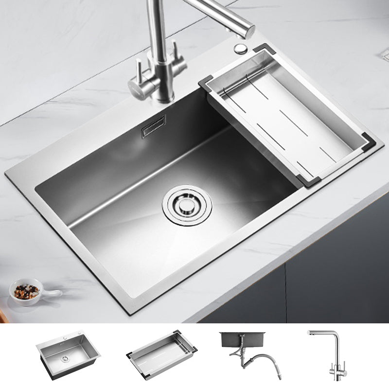 Soundproof Kitchen Sink Overflow Hole Design Drop-In Kitchen Sink with Faucet 28"L x 18"W x 8"H Silver Square Faucet Clearhalo 'Home Improvement' 'home_improvement' 'home_improvement_kitchen_sinks' 'Kitchen Remodel & Kitchen Fixtures' 'Kitchen Sinks & Faucet Components' 'Kitchen Sinks' 'kitchen_sinks' 7371327