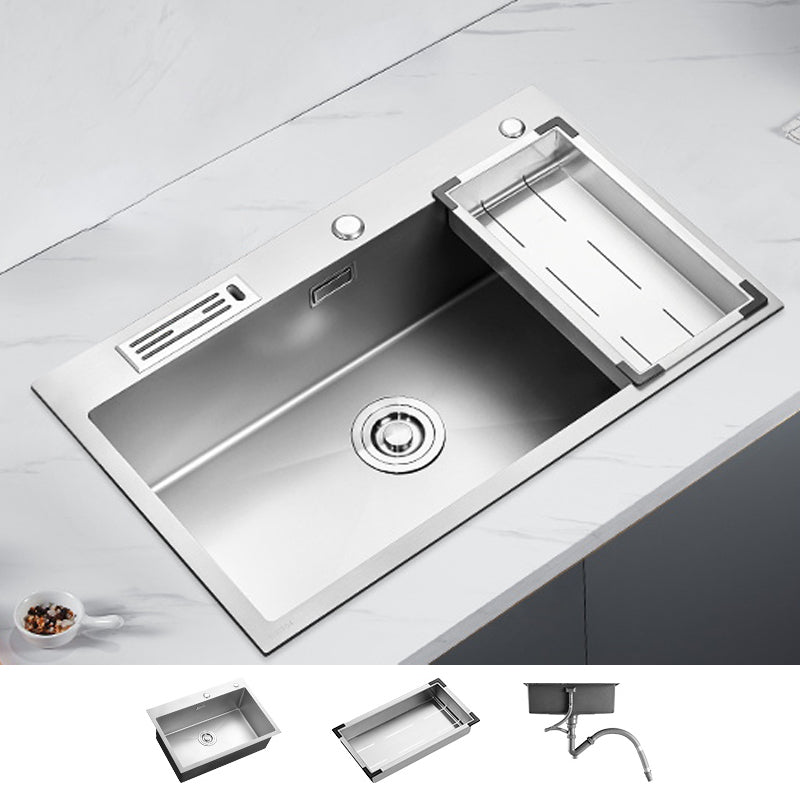 Soundproof Kitchen Sink Overflow Hole Design Drop-In Kitchen Sink with Faucet 29.5"L x 17.7"W x 8.3"H Silver None Clearhalo 'Home Improvement' 'home_improvement' 'home_improvement_kitchen_sinks' 'Kitchen Remodel & Kitchen Fixtures' 'Kitchen Sinks & Faucet Components' 'Kitchen Sinks' 'kitchen_sinks' 7371328