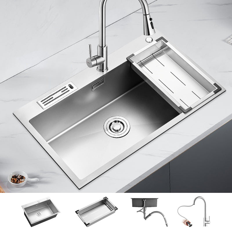 Soundproof Kitchen Sink Overflow Hole Design Drop-In Kitchen Sink with Faucet 29.5"L x 17.7"W x 8.3"H Silver Pull Out Faucet Clearhalo 'Home Improvement' 'home_improvement' 'home_improvement_kitchen_sinks' 'Kitchen Remodel & Kitchen Fixtures' 'Kitchen Sinks & Faucet Components' 'Kitchen Sinks' 'kitchen_sinks' 7371329