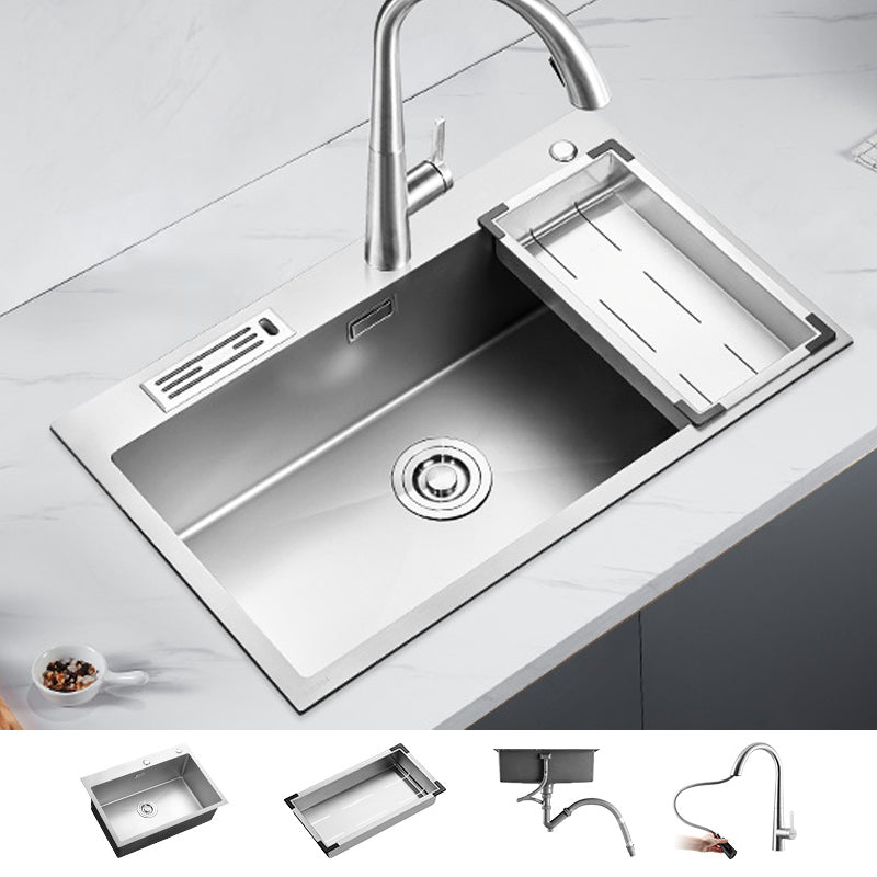 Soundproof Kitchen Sink Overflow Hole Design Drop-In Kitchen Sink with Faucet 29.5"L x 17.7"W x 8.3"H Silver Concealed Pull-Out Faucet Clearhalo 'Home Improvement' 'home_improvement' 'home_improvement_kitchen_sinks' 'Kitchen Remodel & Kitchen Fixtures' 'Kitchen Sinks & Faucet Components' 'Kitchen Sinks' 'kitchen_sinks' 7371330