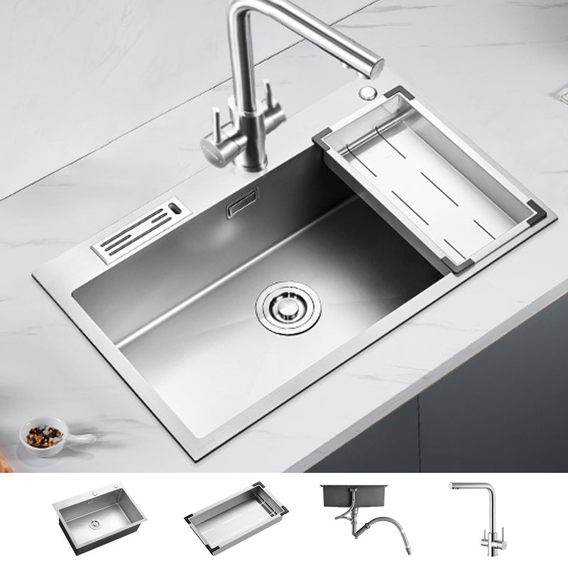 Soundproof Kitchen Sink Overflow Hole Design Drop-In Kitchen Sink with Faucet 29.5"L x 17.7"W x 8.3"H Silver Square Faucet Clearhalo 'Home Improvement' 'home_improvement' 'home_improvement_kitchen_sinks' 'Kitchen Remodel & Kitchen Fixtures' 'Kitchen Sinks & Faucet Components' 'Kitchen Sinks' 'kitchen_sinks' 7371331