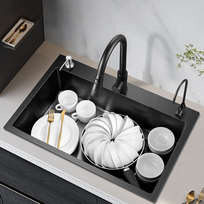 Rectangle Single Bowl Kitchen Sink Stainless Steel Sink with Soap Dispenser Clearhalo 'Home Improvement' 'home_improvement' 'home_improvement_kitchen_sinks' 'Kitchen Remodel & Kitchen Fixtures' 'Kitchen Sinks & Faucet Components' 'Kitchen Sinks' 'kitchen_sinks' 7371340