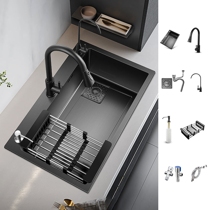 Rectangle Single Bowl Kitchen Sink Stainless Steel Sink with Soap Dispenser Sink with Faucet Double Tap for Water Purification Clearhalo 'Home Improvement' 'home_improvement' 'home_improvement_kitchen_sinks' 'Kitchen Remodel & Kitchen Fixtures' 'Kitchen Sinks & Faucet Components' 'Kitchen Sinks' 'kitchen_sinks' 7371341