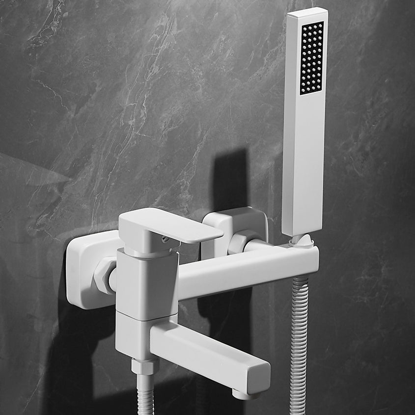 White Bath Faucet Trim Single Lever Handle Swivel Spout Wall-Mounted Handshower Tub Filler Clearhalo 'Bathroom Remodel & Bathroom Fixtures' 'Bathtub Faucets' 'bathtub_faucets' 'Home Improvement' 'home_improvement' 'home_improvement_bathtub_faucets' 7371411