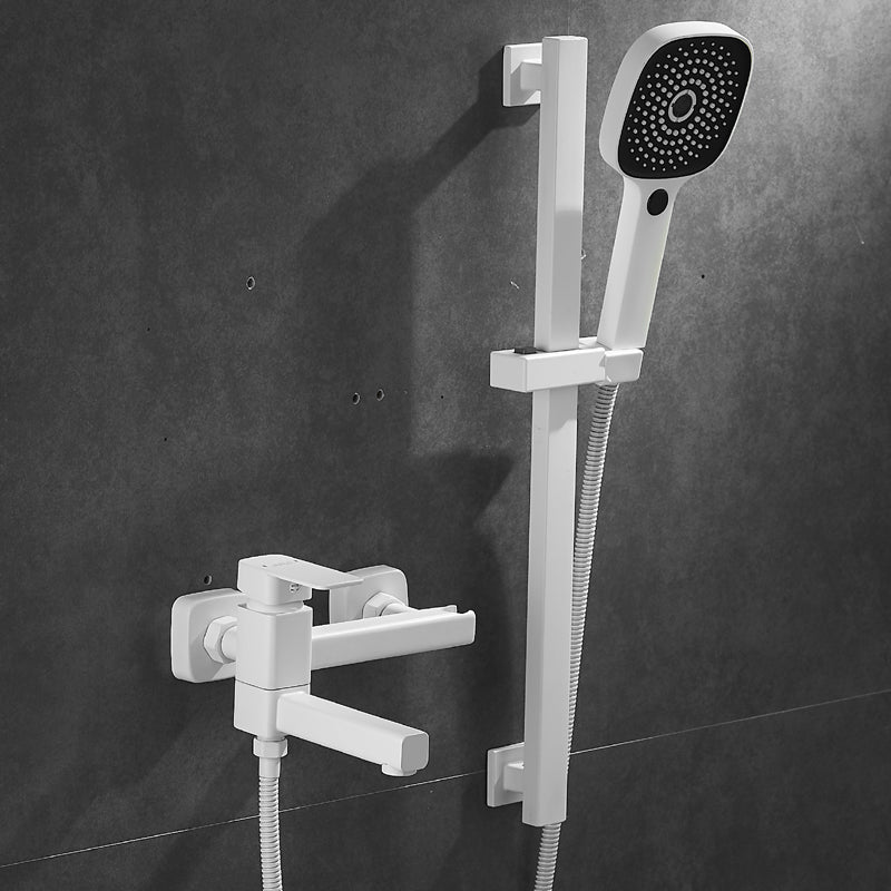 White Bath Faucet Trim Single Lever Handle Swivel Spout Wall-Mounted Handshower Tub Filler Square Rectangle Hand Shower Included Risers Included Clearhalo 'Bathroom Remodel & Bathroom Fixtures' 'Bathtub Faucets' 'bathtub_faucets' 'Home Improvement' 'home_improvement' 'home_improvement_bathtub_faucets' 7371412