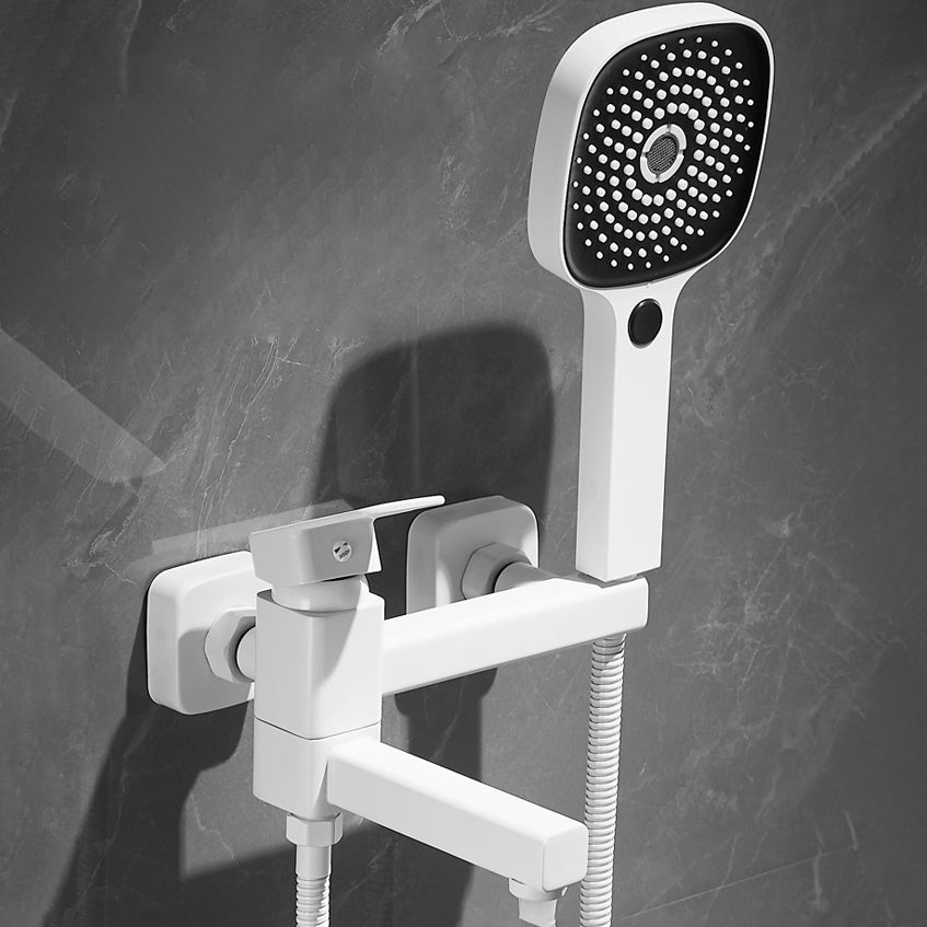 White Bath Faucet Trim Single Lever Handle Swivel Spout Wall-Mounted Handshower Tub Filler Clearhalo 'Bathroom Remodel & Bathroom Fixtures' 'Bathtub Faucets' 'bathtub_faucets' 'Home Improvement' 'home_improvement' 'home_improvement_bathtub_faucets' 7371414