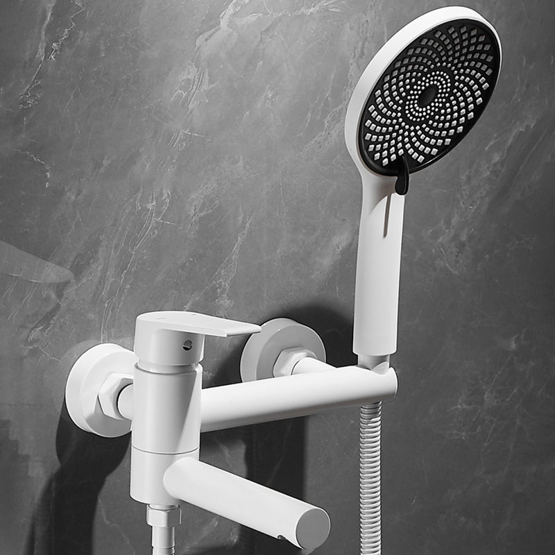 White Bath Faucet Trim Single Lever Handle Swivel Spout Wall-Mounted Handshower Tub Filler Round Hand Shower Included Risers Not Included Clearhalo 'Bathroom Remodel & Bathroom Fixtures' 'Bathtub Faucets' 'bathtub_faucets' 'Home Improvement' 'home_improvement' 'home_improvement_bathtub_faucets' 7371415