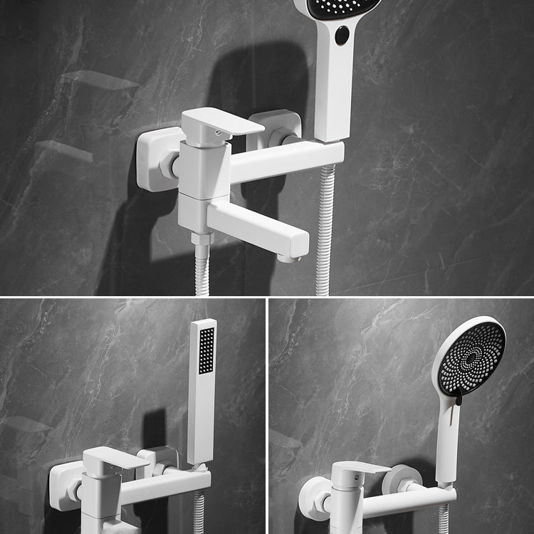 White Bath Faucet Trim Single Lever Handle Swivel Spout Wall-Mounted Handshower Tub Filler Clearhalo 'Bathroom Remodel & Bathroom Fixtures' 'Bathtub Faucets' 'bathtub_faucets' 'Home Improvement' 'home_improvement' 'home_improvement_bathtub_faucets' 7371416