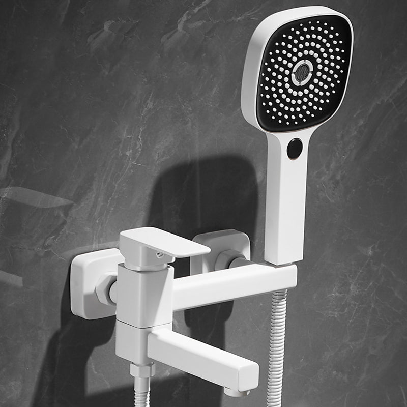 White Bath Faucet Trim Single Lever Handle Swivel Spout Wall-Mounted Handshower Tub Filler Square/ Rectangle Hand Shower Included Risers Not Included Clearhalo 'Bathroom Remodel & Bathroom Fixtures' 'Bathtub Faucets' 'bathtub_faucets' 'Home Improvement' 'home_improvement' 'home_improvement_bathtub_faucets' 7371417