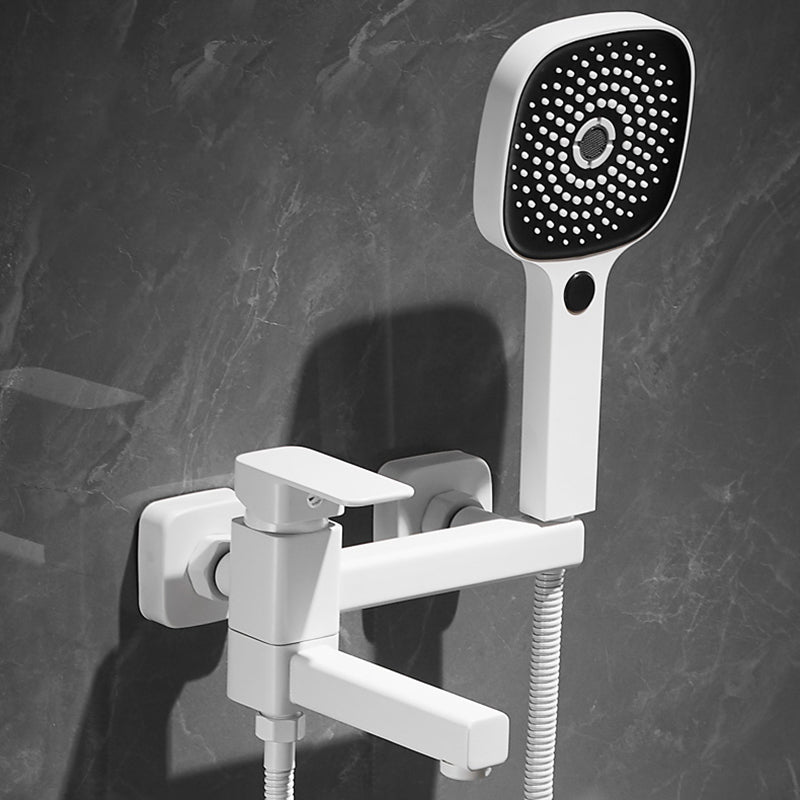 White Bath Faucet Trim Single Lever Handle Swivel Spout Wall-Mounted Handshower Tub Filler Square Rectangle Hand Shower Included Risers Not Included Clearhalo 'Bathroom Remodel & Bathroom Fixtures' 'Bathtub Faucets' 'bathtub_faucets' 'Home Improvement' 'home_improvement' 'home_improvement_bathtub_faucets' 7371417