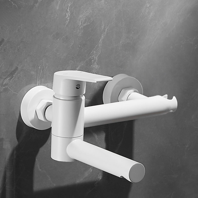 White Bath Faucet Trim Single Lever Handle Swivel Spout Wall-Mounted Handshower Tub Filler Round Hand Shower Not Included Risers Not Included Clearhalo 'Bathroom Remodel & Bathroom Fixtures' 'Bathtub Faucets' 'bathtub_faucets' 'Home Improvement' 'home_improvement' 'home_improvement_bathtub_faucets' 7371419