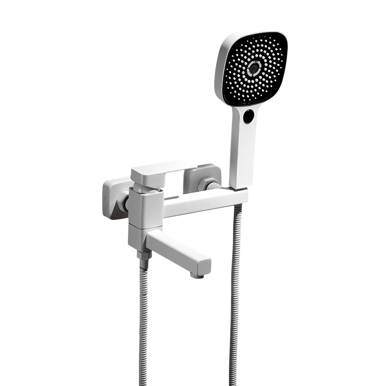 White Bath Faucet Trim Single Lever Handle Swivel Spout Wall-Mounted Handshower Tub Filler Clearhalo 'Bathroom Remodel & Bathroom Fixtures' 'Bathtub Faucets' 'bathtub_faucets' 'Home Improvement' 'home_improvement' 'home_improvement_bathtub_faucets' 7371420