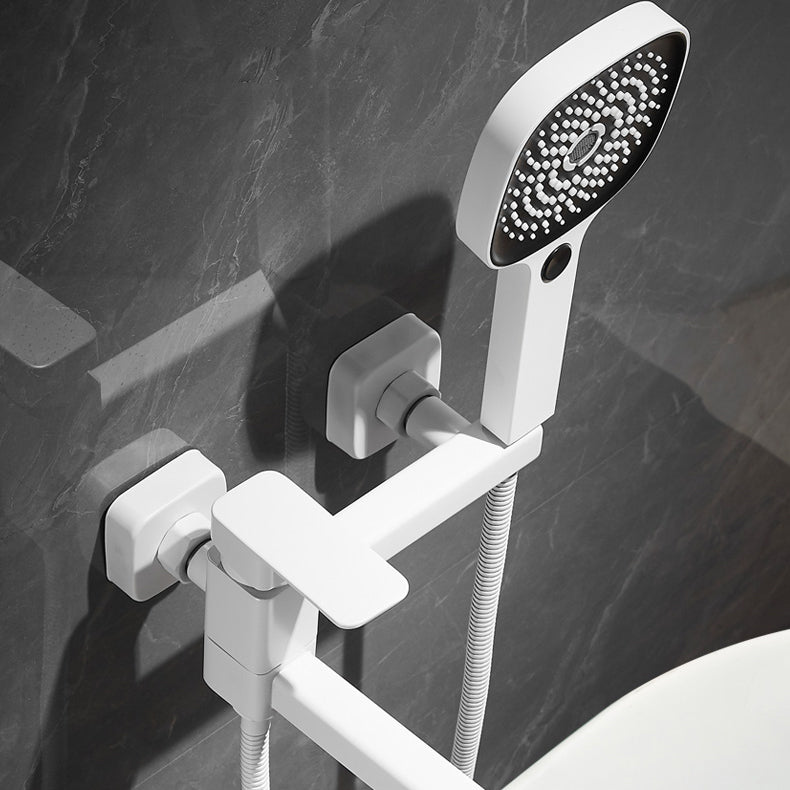 White Bath Faucet Trim Single Lever Handle Swivel Spout Wall-Mounted Handshower Tub Filler Clearhalo 'Bathroom Remodel & Bathroom Fixtures' 'Bathtub Faucets' 'bathtub_faucets' 'Home Improvement' 'home_improvement' 'home_improvement_bathtub_faucets' 7371423