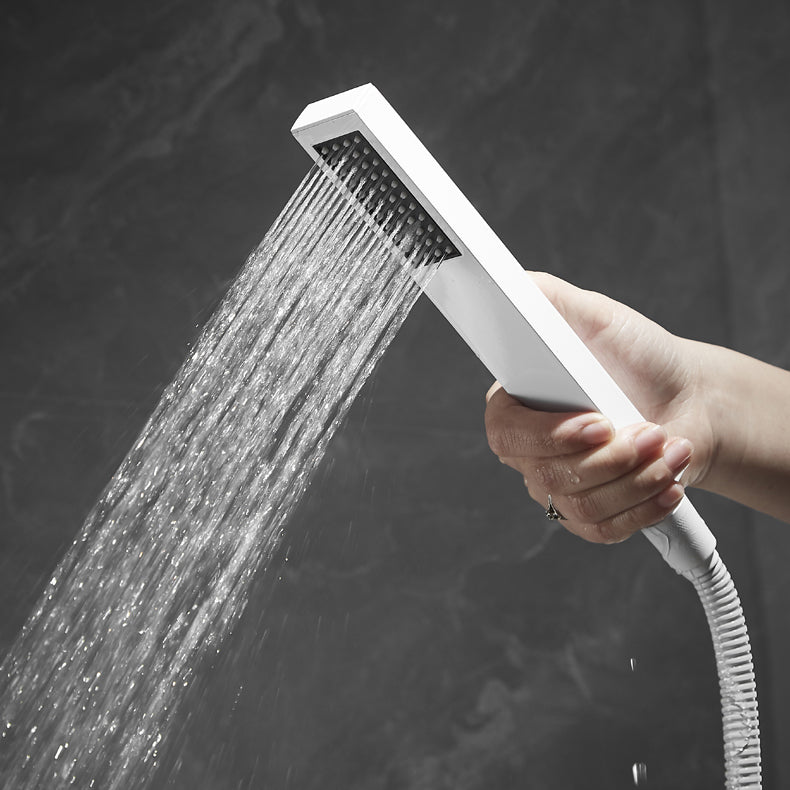 White Bath Faucet Trim Single Lever Handle Swivel Spout Wall-Mounted Handshower Tub Filler Clearhalo 'Bathroom Remodel & Bathroom Fixtures' 'Bathtub Faucets' 'bathtub_faucets' 'Home Improvement' 'home_improvement' 'home_improvement_bathtub_faucets' 7371424