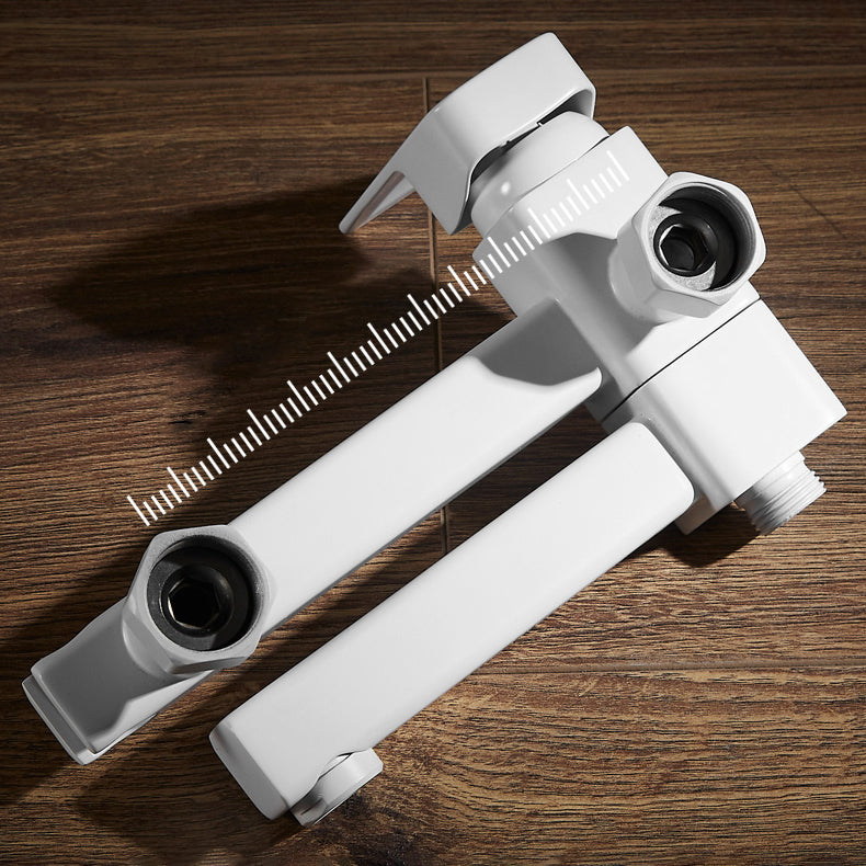 White Bath Faucet Trim Single Lever Handle Swivel Spout Wall-Mounted Handshower Tub Filler Clearhalo 'Bathroom Remodel & Bathroom Fixtures' 'Bathtub Faucets' 'bathtub_faucets' 'Home Improvement' 'home_improvement' 'home_improvement_bathtub_faucets' 7371426