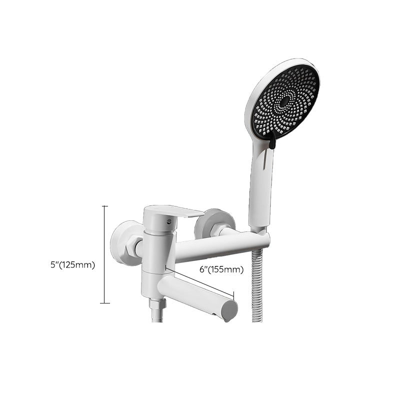 White Bath Faucet Trim Single Lever Handle Swivel Spout Wall-Mounted Handshower Tub Filler Clearhalo 'Bathroom Remodel & Bathroom Fixtures' 'Bathtub Faucets' 'bathtub_faucets' 'Home Improvement' 'home_improvement' 'home_improvement_bathtub_faucets' 7371428
