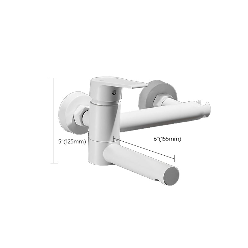 White Bath Faucet Trim Single Lever Handle Swivel Spout Wall-Mounted Handshower Tub Filler Clearhalo 'Bathroom Remodel & Bathroom Fixtures' 'Bathtub Faucets' 'bathtub_faucets' 'Home Improvement' 'home_improvement' 'home_improvement_bathtub_faucets' 7371431