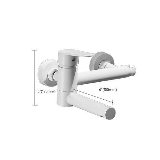 White Bath Faucet Trim Single Lever Handle Swivel Spout Wall-Mounted Handshower Tub Filler Clearhalo 'Bathroom Remodel & Bathroom Fixtures' 'Bathtub Faucets' 'bathtub_faucets' 'Home Improvement' 'home_improvement' 'home_improvement_bathtub_faucets' 7371431