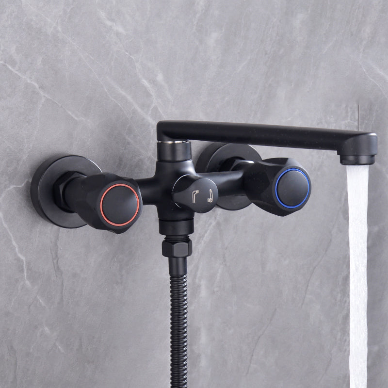 Modern Tub Faucet Trim Black Wall Mounted Swivel Spout with Handheld Shower Clearhalo 'Bathroom Remodel & Bathroom Fixtures' 'Bathtub Faucets' 'bathtub_faucets' 'Home Improvement' 'home_improvement' 'home_improvement_bathtub_faucets' 7371433