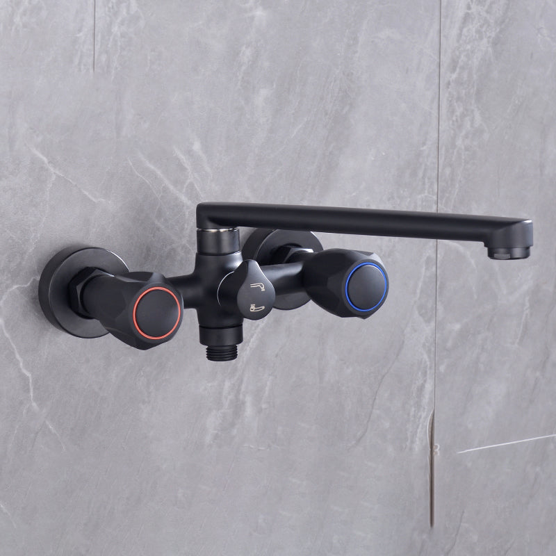 Modern Tub Faucet Trim Black Wall Mounted Swivel Spout with Handheld Shower Clearhalo 'Bathroom Remodel & Bathroom Fixtures' 'Bathtub Faucets' 'bathtub_faucets' 'Home Improvement' 'home_improvement' 'home_improvement_bathtub_faucets' 7371436