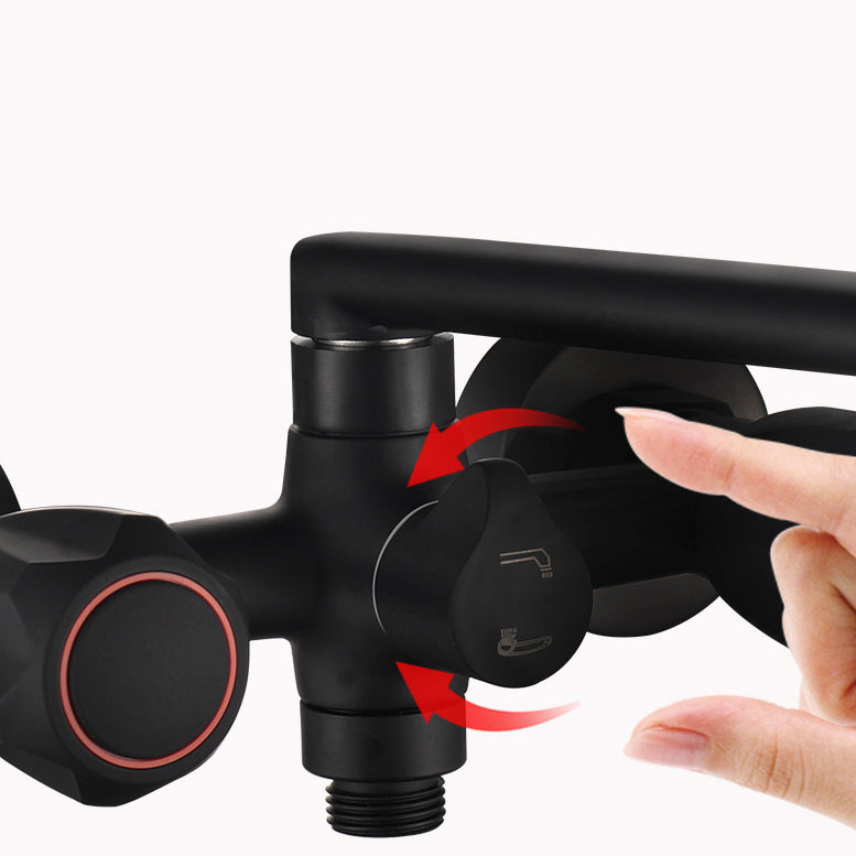 Modern Tub Faucet Trim Black Wall Mounted Swivel Spout with Handheld Shower Clearhalo 'Bathroom Remodel & Bathroom Fixtures' 'Bathtub Faucets' 'bathtub_faucets' 'Home Improvement' 'home_improvement' 'home_improvement_bathtub_faucets' 7371446