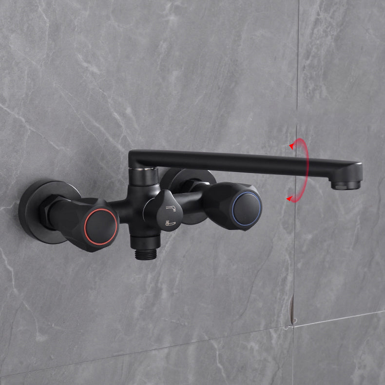 Modern Tub Faucet Trim Black Wall Mounted Swivel Spout with Handheld Shower Clearhalo 'Bathroom Remodel & Bathroom Fixtures' 'Bathtub Faucets' 'bathtub_faucets' 'Home Improvement' 'home_improvement' 'home_improvement_bathtub_faucets' 7371447