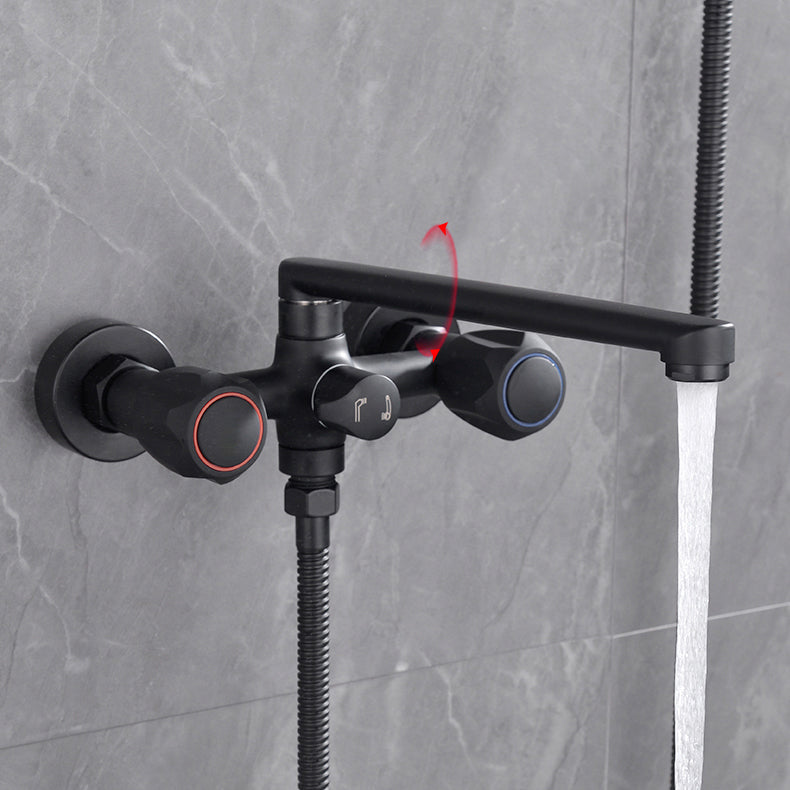 Modern Tub Faucet Trim Black Wall Mounted Swivel Spout with Handheld Shower Clearhalo 'Bathroom Remodel & Bathroom Fixtures' 'Bathtub Faucets' 'bathtub_faucets' 'Home Improvement' 'home_improvement' 'home_improvement_bathtub_faucets' 7371448