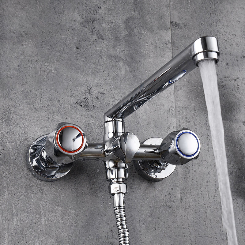 Contemporary Tub Faucet Trim Chrome Wall Mounted Swivel Spout with Handheld Shower Clearhalo 'Bathroom Remodel & Bathroom Fixtures' 'Bathtub Faucets' 'bathtub_faucets' 'Home Improvement' 'home_improvement' 'home_improvement_bathtub_faucets' 7371457