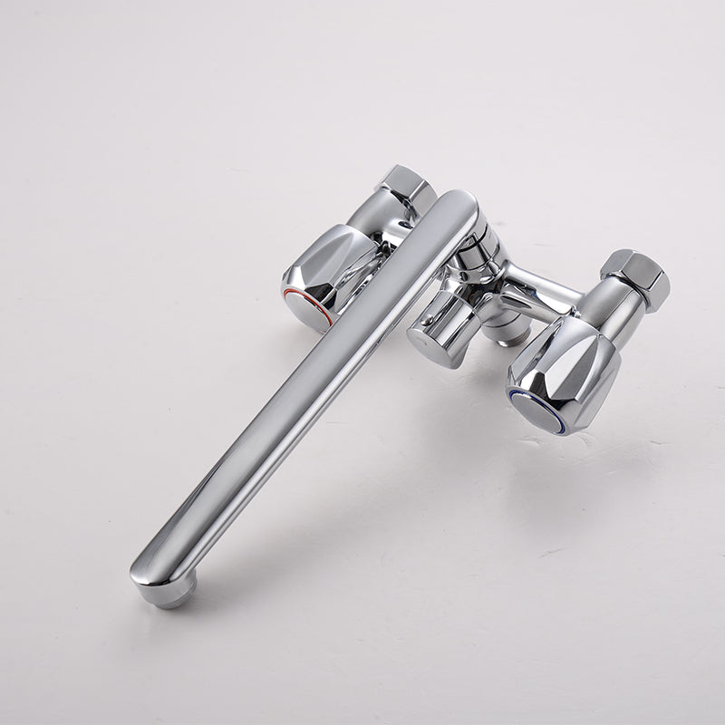 Contemporary Tub Faucet Trim Chrome Wall Mounted Swivel Spout with Handheld Shower Clearhalo 'Bathroom Remodel & Bathroom Fixtures' 'Bathtub Faucets' 'bathtub_faucets' 'Home Improvement' 'home_improvement' 'home_improvement_bathtub_faucets' 7371462