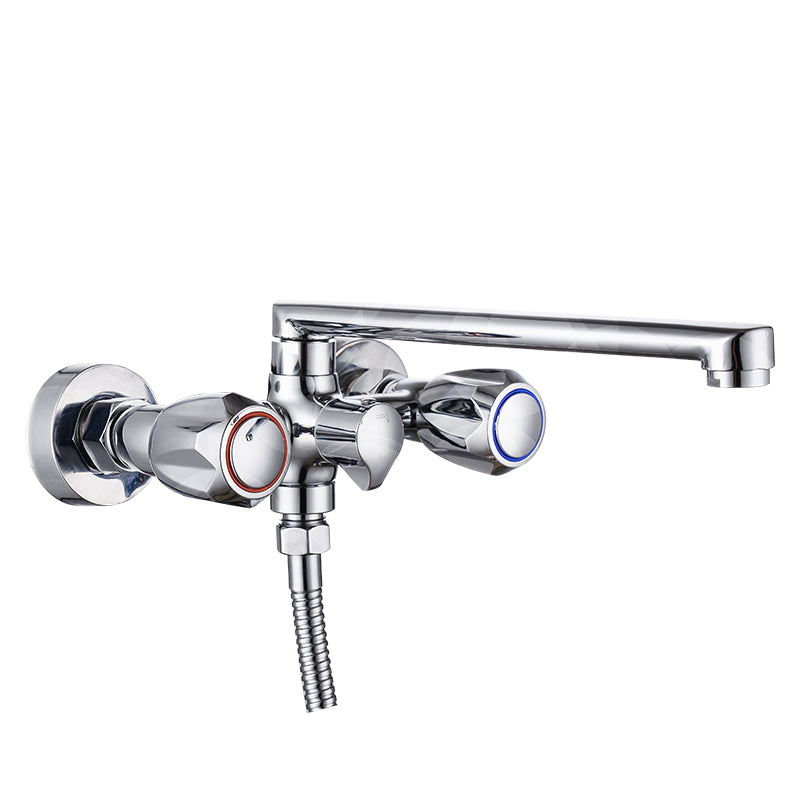 Contemporary Tub Faucet Trim Chrome Wall Mounted Swivel Spout with Handheld Shower Handheld Shower Not Included Risers Not Included Clearhalo 'Bathroom Remodel & Bathroom Fixtures' 'Bathtub Faucets' 'bathtub_faucets' 'Home Improvement' 'home_improvement' 'home_improvement_bathtub_faucets' 7371465
