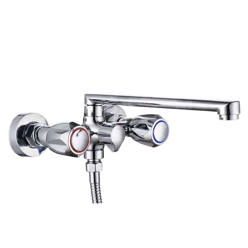 Contemporary Tub Faucet Trim Chrome Wall Mounted Swivel Spout with Handheld Shower Clearhalo 'Bathroom Remodel & Bathroom Fixtures' 'Bathtub Faucets' 'bathtub_faucets' 'Home Improvement' 'home_improvement' 'home_improvement_bathtub_faucets' 7371466