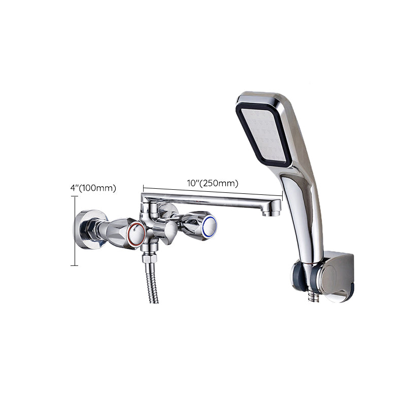 Contemporary Tub Faucet Trim Chrome Wall Mounted Swivel Spout with Handheld Shower Clearhalo 'Bathroom Remodel & Bathroom Fixtures' 'Bathtub Faucets' 'bathtub_faucets' 'Home Improvement' 'home_improvement' 'home_improvement_bathtub_faucets' 7371477