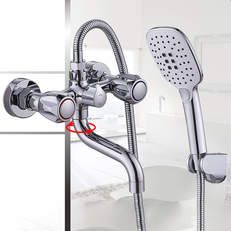 Chrome Bath Faucet Trim Wall Mounted Swivel Spout with Handheld Shower Clearhalo 'Bathroom Remodel & Bathroom Fixtures' 'Bathtub Faucets' 'bathtub_faucets' 'Home Improvement' 'home_improvement' 'home_improvement_bathtub_faucets' 7371483