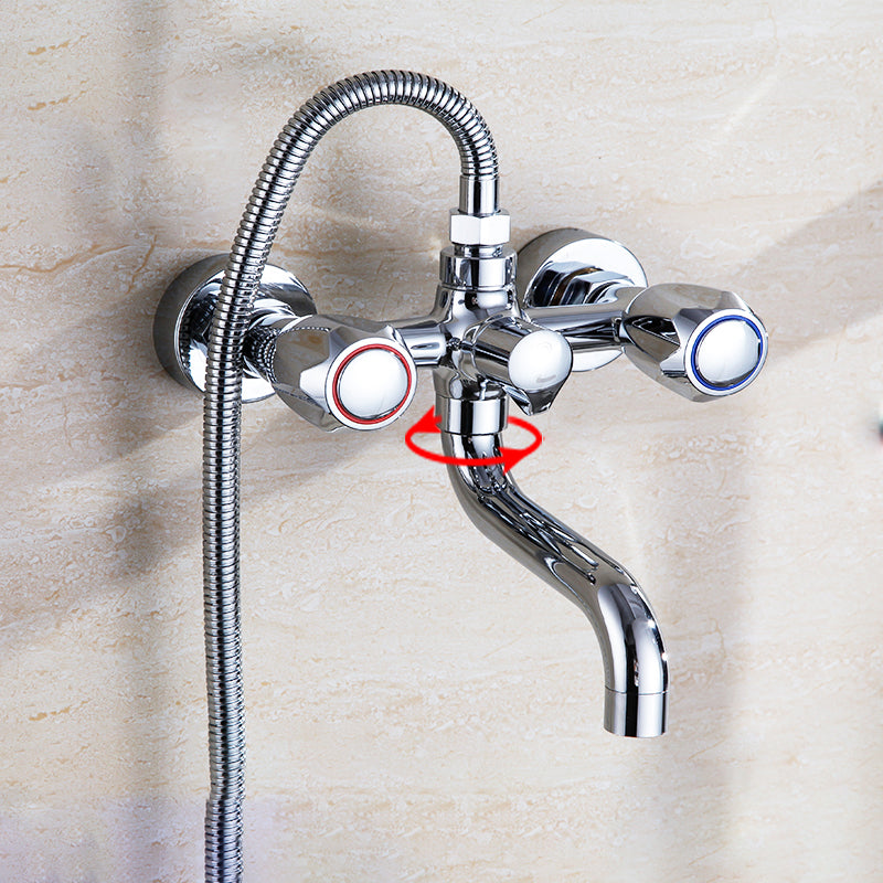 Chrome Bath Faucet Trim Wall Mounted Swivel Spout with Handheld Shower Clearhalo 'Bathroom Remodel & Bathroom Fixtures' 'Bathtub Faucets' 'bathtub_faucets' 'Home Improvement' 'home_improvement' 'home_improvement_bathtub_faucets' 7371485