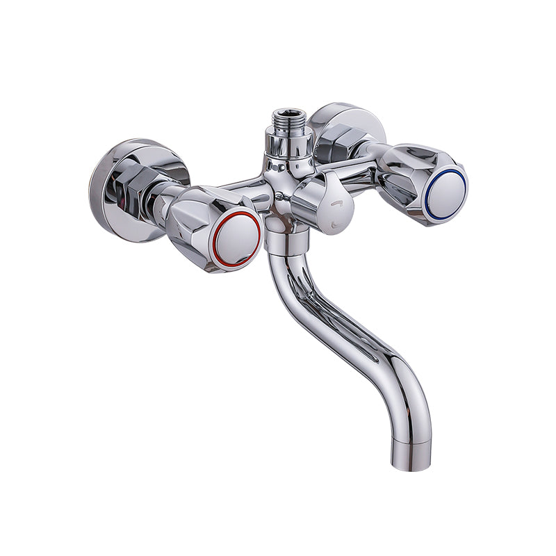 Chrome Bath Faucet Trim Wall Mounted Swivel Spout with Handheld Shower Handheld Shower Not Included Risers Not Included Clearhalo 'Bathroom Remodel & Bathroom Fixtures' 'Bathtub Faucets' 'bathtub_faucets' 'Home Improvement' 'home_improvement' 'home_improvement_bathtub_faucets' 7371491
