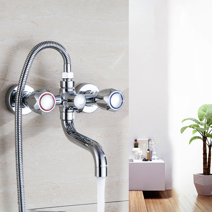 Chrome Bath Faucet Trim Wall Mounted Swivel Spout with Handheld Shower Clearhalo 'Bathroom Remodel & Bathroom Fixtures' 'Bathtub Faucets' 'bathtub_faucets' 'Home Improvement' 'home_improvement' 'home_improvement_bathtub_faucets' 7371494