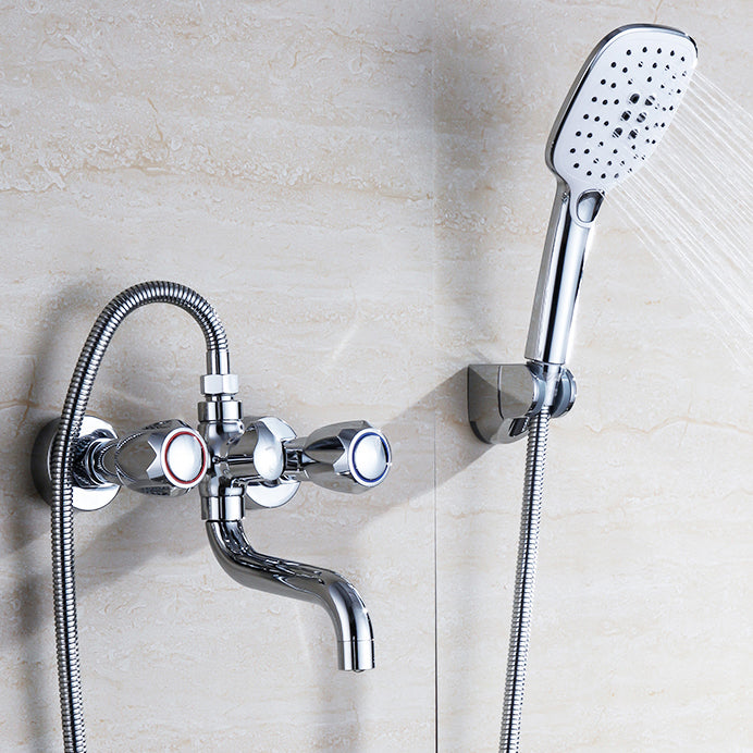 Chrome Bath Faucet Trim Wall Mounted Swivel Spout with Handheld Shower Clearhalo 'Bathroom Remodel & Bathroom Fixtures' 'Bathtub Faucets' 'bathtub_faucets' 'Home Improvement' 'home_improvement' 'home_improvement_bathtub_faucets' 7371498