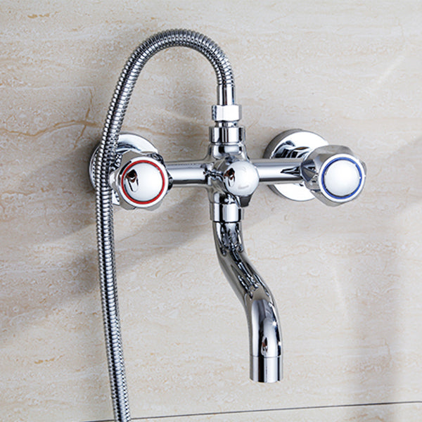 Chrome Bath Faucet Trim Wall Mounted Swivel Spout with Handheld Shower Clearhalo 'Bathroom Remodel & Bathroom Fixtures' 'Bathtub Faucets' 'bathtub_faucets' 'Home Improvement' 'home_improvement' 'home_improvement_bathtub_faucets' 7371499