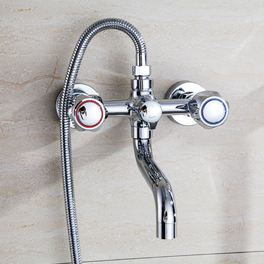 Chrome Bath Faucet Trim Wall Mounted Swivel Spout with Handheld Shower Clearhalo 'Bathroom Remodel & Bathroom Fixtures' 'Bathtub Faucets' 'bathtub_faucets' 'Home Improvement' 'home_improvement' 'home_improvement_bathtub_faucets' 7371499