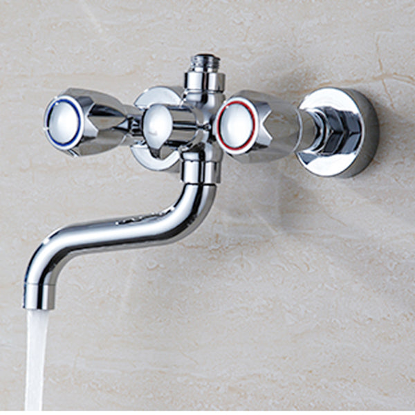 Chrome Bath Faucet Trim Wall Mounted Swivel Spout with Handheld Shower Clearhalo 'Bathroom Remodel & Bathroom Fixtures' 'Bathtub Faucets' 'bathtub_faucets' 'Home Improvement' 'home_improvement' 'home_improvement_bathtub_faucets' 7371500