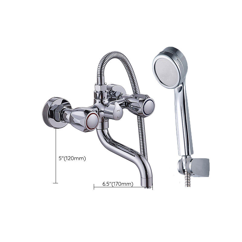 Chrome Bath Faucet Trim Wall Mounted Swivel Spout with Handheld Shower Clearhalo 'Bathroom Remodel & Bathroom Fixtures' 'Bathtub Faucets' 'bathtub_faucets' 'Home Improvement' 'home_improvement' 'home_improvement_bathtub_faucets' 7371502