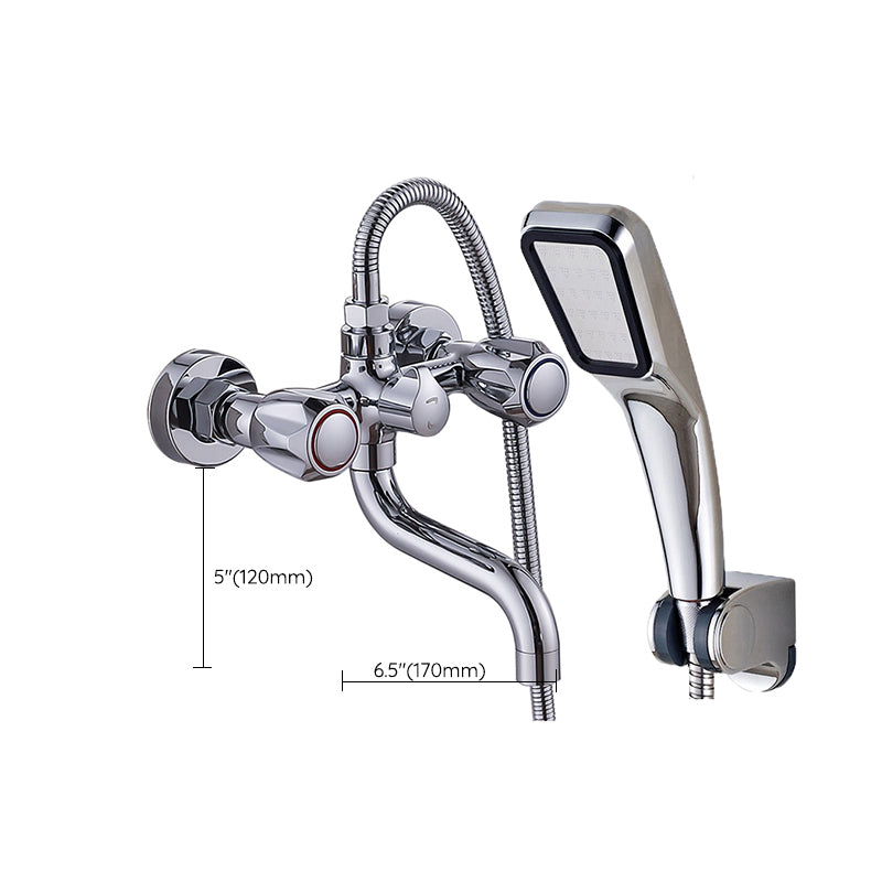 Chrome Bath Faucet Trim Wall Mounted Swivel Spout with Handheld Shower Clearhalo 'Bathroom Remodel & Bathroom Fixtures' 'Bathtub Faucets' 'bathtub_faucets' 'Home Improvement' 'home_improvement' 'home_improvement_bathtub_faucets' 7371503