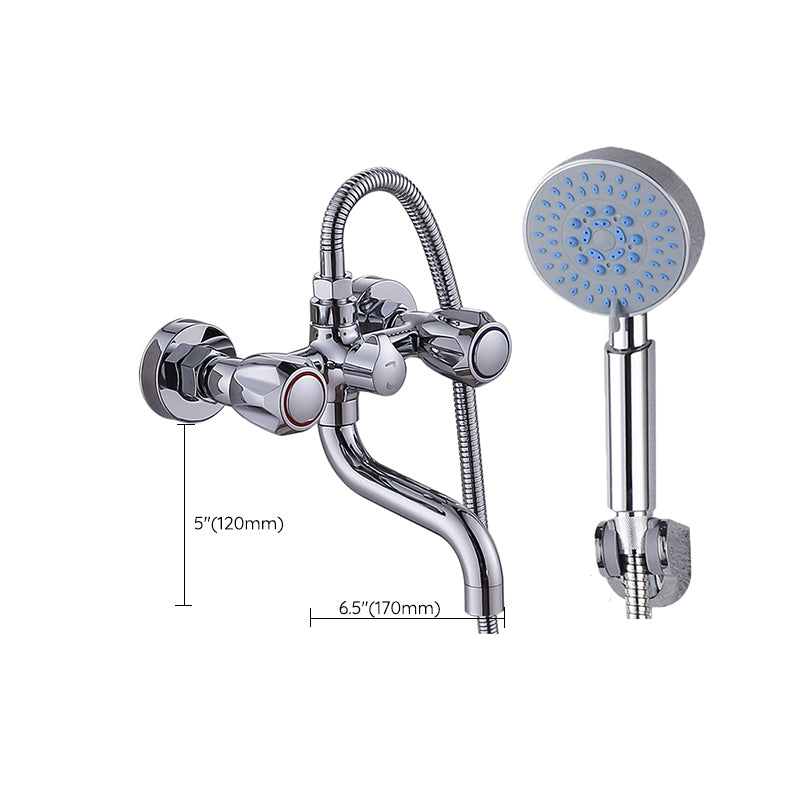 Chrome Bath Faucet Trim Wall Mounted Swivel Spout with Handheld Shower Clearhalo 'Bathroom Remodel & Bathroom Fixtures' 'Bathtub Faucets' 'bathtub_faucets' 'Home Improvement' 'home_improvement' 'home_improvement_bathtub_faucets' 7371504
