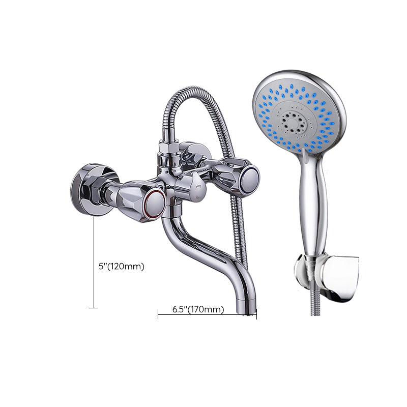 Chrome Bath Faucet Trim Wall Mounted Swivel Spout with Handheld Shower Clearhalo 'Bathroom Remodel & Bathroom Fixtures' 'Bathtub Faucets' 'bathtub_faucets' 'Home Improvement' 'home_improvement' 'home_improvement_bathtub_faucets' 7371505