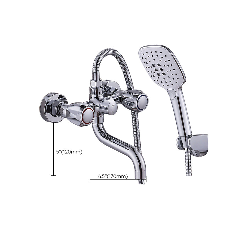 Chrome Bath Faucet Trim Wall Mounted Swivel Spout with Handheld Shower Clearhalo 'Bathroom Remodel & Bathroom Fixtures' 'Bathtub Faucets' 'bathtub_faucets' 'Home Improvement' 'home_improvement' 'home_improvement_bathtub_faucets' 7371506