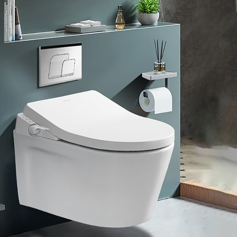 Cotton White Wall Hung Toilet Ceramic Elongated Smart Bidet with Heated Seat Bidet with Hidden Tank Shiny Chrome Panel Clearhalo 'Bathroom Remodel & Bathroom Fixtures' 'Bidets' 'Home Improvement' 'home_improvement' 'home_improvement_bidets' 'Toilets & Bidets' 7371973