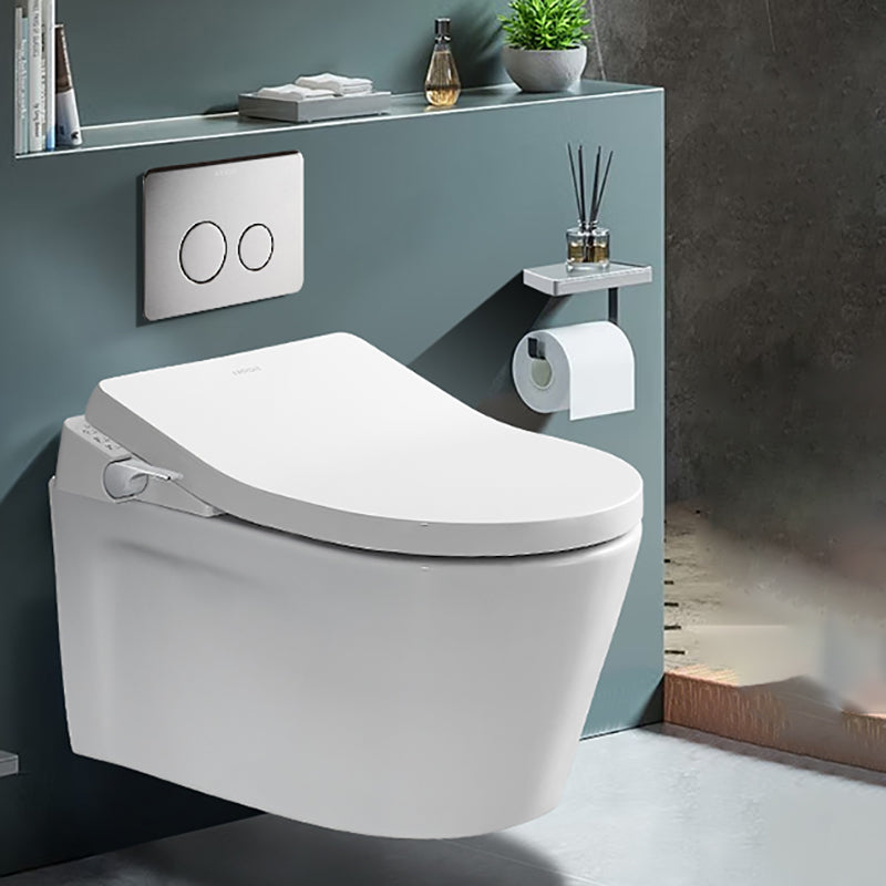 Cotton White Wall Hung Toilet Ceramic Elongated Smart Bidet with Heated Seat Bidet with Hidden Tank Stainless Steel Panel Clearhalo 'Bathroom Remodel & Bathroom Fixtures' 'Bidets' 'Home Improvement' 'home_improvement' 'home_improvement_bidets' 'Toilets & Bidets' 7371975