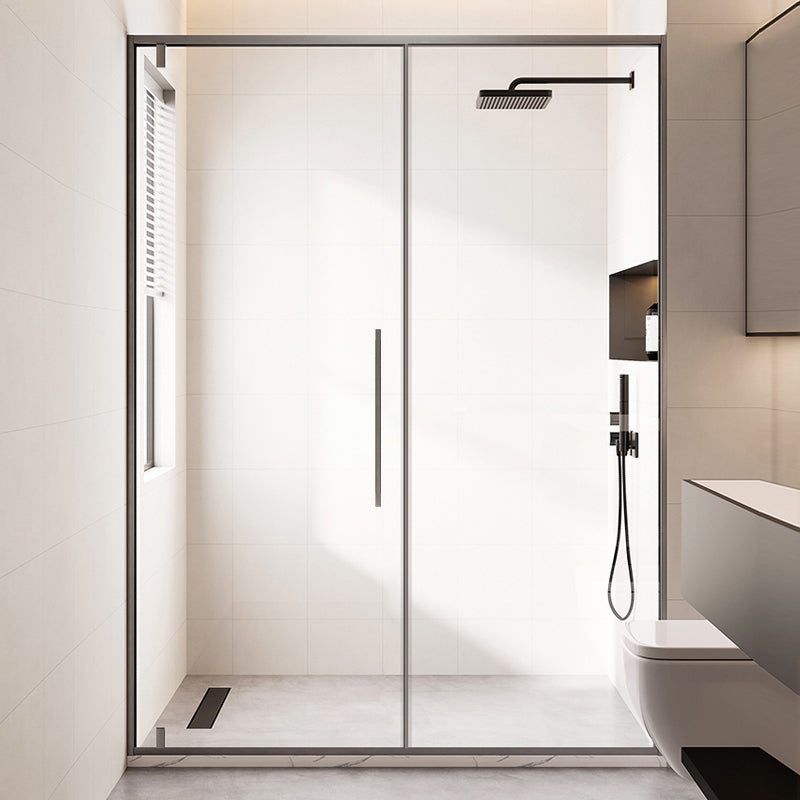 Pivot Shower Door Gray Semi Frameless Clear Glass Shower Screen Right Clearhalo 'Bathroom Remodel & Bathroom Fixtures' 'Home Improvement' 'home_improvement' 'home_improvement_shower_tub_doors' 'Shower and Tub Doors' 'shower_tub_doors' 'Showers & Bathtubs' 7372362