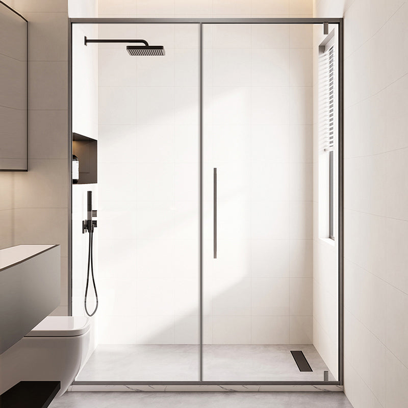 Pivot Shower Door Gray Semi Frameless Clear Glass Shower Screen Left Clearhalo 'Bathroom Remodel & Bathroom Fixtures' 'Home Improvement' 'home_improvement' 'home_improvement_shower_tub_doors' 'Shower and Tub Doors' 'shower_tub_doors' 'Showers & Bathtubs' 7372371