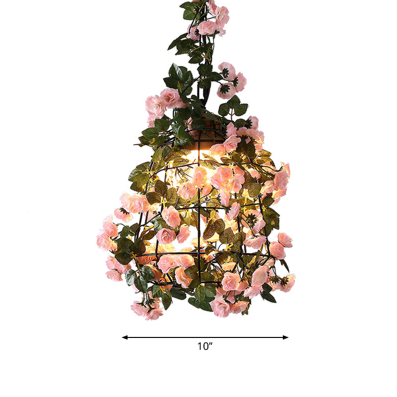 Farmhouse Jar/Diamond/Barn Cage Pendant 1-Light Iron Flower Suspended Lighting Fixture with Wooden Cap in Black Clearhalo 'Art Deco Pendants' 'Black' 'Cast Iron' 'Ceiling Lights' 'Ceramic' 'Crystal' 'Industrial Pendants' 'Industrial' 'Metal' 'Middle Century Pendants' 'Pendant Lights' 'Pendants' 'Rustic Pendants' 'Tiffany' Lighting' 737261